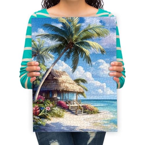 Puzzle 1000 Teile Blick auf die reetgedeckten Cottages an der Küste Home Decor Geschenk DIY Moderne Wandkunst Einzigartiges Geschenk Home Decor 75x50cm von XHENTAI