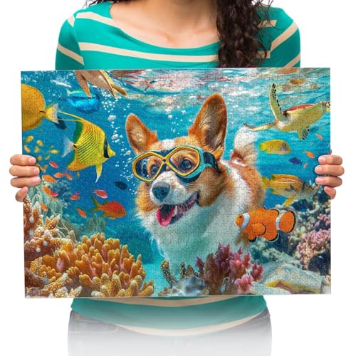 Puzzle 1000 Teile Corgi und Tropische Fische Jigsaw Spiel Erwachsene Kinder Familie Dekompression Spielzeug 75x50cm von XHENTAI