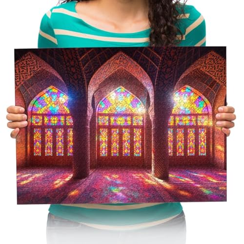 Puzzle 1000 Teile Erwachsene -Architektur: Buntglasfenster 1000 Stück Puzzle für Erwachsene Kinder, Puzzles Spielzeug Geschenk für Zuhause Wanddekoration Puzzle Bodenpuzzle 75x50cm von XHENTAI