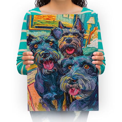 Puzzle 1000 Teile Erwachsene -Ein Rudel Schnauzer bemalen 1000 Stück Puzzle für Erwachsene Kinder, Puzzles Spielzeug Geschenk für Zuhause Wanddekoration Puzzle Bodenpuzzle 75x50cm von XHENTAI