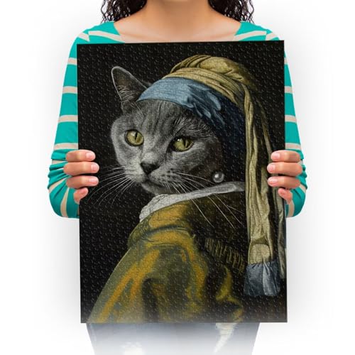 Puzzle 1000 Teile für Erwachsene Kinder -Eine graue Katze malen - Wanddekoration, 1000 Teile Puzzle, Puzzle Erwachsene 1000 Teile, Puzzle 1000 75x50cm von XHENTAI