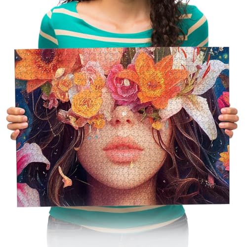 Puzzle 1500 Teile,Puzzle für Erwachsene,Blumen und Mädchen großes Echtholz-Puzzle mit 1500 Teilen für Erwachsene & die ganze Familie 87x57cm von XHENTAI