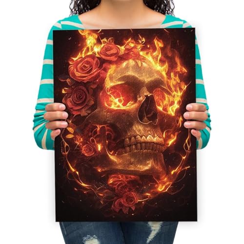 Puzzle 1500 Teile Erwachsene Puzzle Puzzle Klassisches 3D Puzzle Flammenschädel Rose Buntes Spielzeug für Bildung und Entspannung 87x57cm von XHENTAI