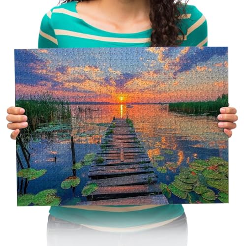 Puzzle 300 Teile,Puzzle für Erwachsene,Fähre Sonnenuntergang Landschaft großes Echtholz-Puzzle mit 300 Teilen für Erwachsene & die ganze Familie 52 * 38cm von XHENTAI