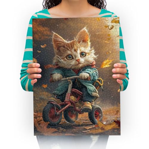 Puzzle 300 Teile,Puzzle für Erwachsene,Impossible Puzzle,Hauskatzen Fahren Dreiräder Puzzle farbenfrohes Legespiel 38 * 52cm von XHENTAI