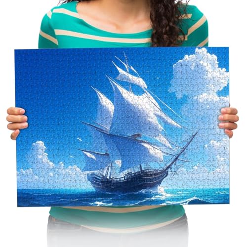 Puzzle 300 Teile,Puzzle für Erwachsene,Impossible Puzzle,Puzzle farbenfrohes Legespiel,Bemalung von Segelschiffen auf dem Meer Erwachsenenpuzzle ab 14 Jahren 38 * 52cm von XHENTAI