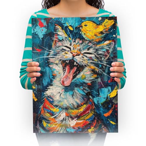 Puzzle 300 Teile,Puzzle für Erwachsene,Impossible Puzzle,Zeichne Katzen und Vögel Puzzle farbenfrohes Legespiel 38 * 52cm von XHENTAI