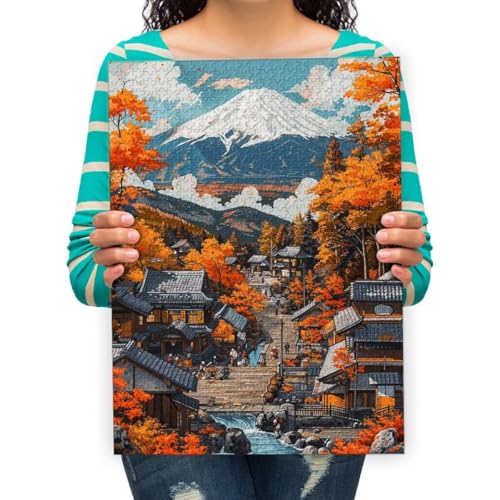 Puzzle 300 Teile Berg Fuji und architektonische Landschaftsmalerei | Puzzle Lernspiele Heimdekoration Puzzle. 300 Stück 38 * 52cm von XHENTAI