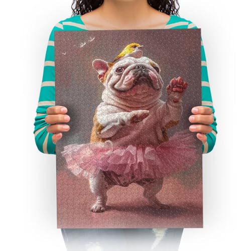 Puzzle 300 Teile Bulldoggen tanzen Ballett Classic Puzzle DIY Kit Holzspielzeug Unique Gift Home Decor 38 * 52cm von XHENTAI