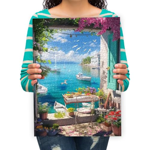 Puzzle 300 Teile Erwachsene Puzzle Puzzle Klassisches 3D Puzzle Blick auf die Küste aus dem Fenster Buntes Spielzeug für Bildung und Entspannung 52x38cm von XHENTAI