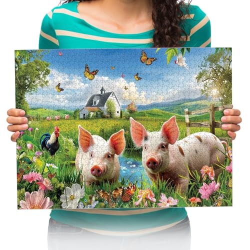 Puzzle 300 Teile Erwachsene Puzzle Puzzle Klassisches 3D Puzzle Ferkel vom Bauernhof Buntes Spielzeug für Bildung und Entspannung 38x52cm von XHENTAI