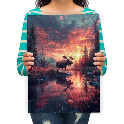 Puzzle 300 Teile Erwachsene Puzzle Puzzle Klassisches 3D Puzzle Tiere auf der Wasseroberfläche Elche Buntes Spielzeug für Bildung und Entspannung 38 * 52cm von XHENTAI