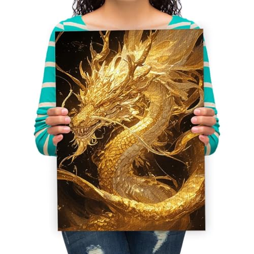 Puzzle 300 Teile - Goldener chinesischer Drache - 300 Teile Puzzle für Erwachsene und Kinder ab 14 Jahren - Geschicklichkeitsspiel für die ganze Familie - Geschenk an Kinder 38 * 52cm von XHENTAI