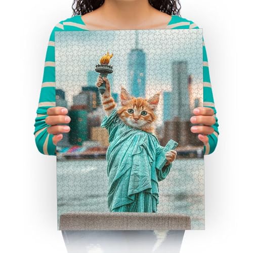 Puzzle 300 Teile Katze Lady Liberty Puzzle Kunst als Geschenk für die Familie und Freunde 52 * 38cm von XHENTAI