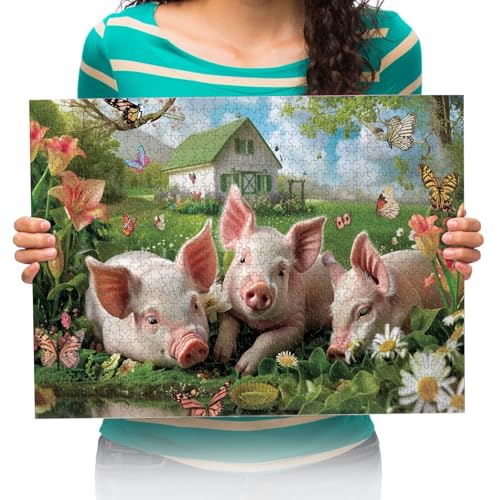 Puzzle 300 Teile Malerei auf Schweinefarm Erwachsene Hölzernes Puzzle Spiels Spielzeug Puzzles 52x38cm von XHENTAI