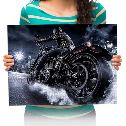 Puzzle 300 Teile Motorradfahrer Classic Puzzle DIY Kit Holzspielzeug Unique Gift Home Decor 52 * 38cm von XHENTAI