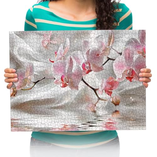 Puzzle 300 Teile Rosa Blumen auf dem Wasser Jigsaw Puzzles Intellektuelles Spiel für Erwachsene Kinder Geschicklichkeitsspiel für die Ganze Familie 38 * 52cm von XHENTAI