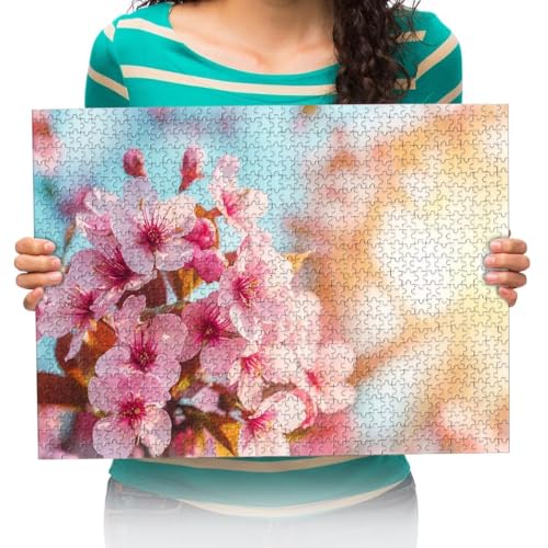 Puzzle 300 Teile Rosa Kirschblüten und Sonnenlicht - 300 Teile Puzzle für Erwachsene und Kinder ab 14 Jahren - Geschicklichkeitsspiel für die ganze Familie - Geschenk an Kinder 52x38cm von XHENTAI