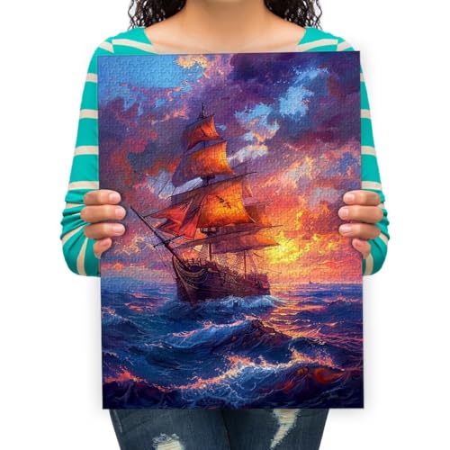 Puzzle 300 Teile Segelboot auf dem Meer Kunstmalerei Impossible Puzzle,Puzzle farbenfrohes Legespiel, 52x38cm von XHENTAI