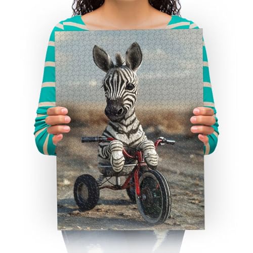 Puzzle 300 Teile Süßes kleines Zebra, das auf einem Dreirad fährt Jigsaw Puzzles Intellektuelles Spiel für Erwachsene Kinder Geschicklichkeitsspiel für die Ganze Familie 52 * 38cm von XHENTAI