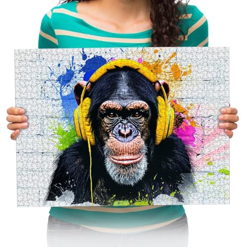 Puzzle 300 Teile Tierische Orang-Utan-Musik Classic Puzzle DIY Kit Holzspielzeug Unique Gift Home Decor 52x38cm von XHENTAI