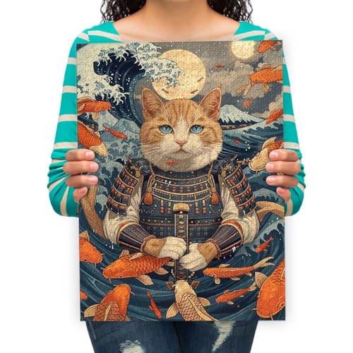 Puzzle 4000 Teile Erwachsene Katze Samurai Fisch Puzzles für Erwachsene Lernspiel Herausforderungsspielzeug 141x87cm von XHENTAI