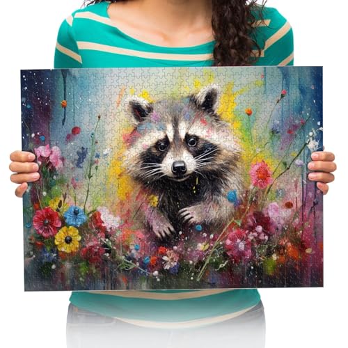 Puzzle 500 Teile 3D Puzzle DIY Rote Panda-Blüten Moderne Bild Home Decor Für Wohnzimmer 52x38cm von XHENTAI