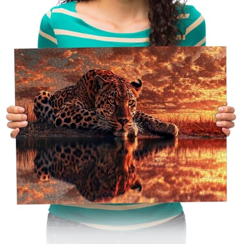 Puzzle 500 Teile Gepard, ein Tier auf dem Wasser Puzzles für Erwachsene Kinder Familie Geschicklichkeit Pädagogische Spielzeug Wanddeko Festival Geschenk 52x38cm von XHENTAI