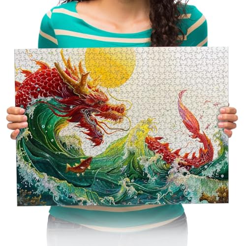 Puzzle 6000 Teile Erwachsene Puzzle Puzzle Klassisches 3D Puzzle Drachen und Wellen Buntes Spielzeug für Bildung und Entspannung 179x105cm von XHENTAI