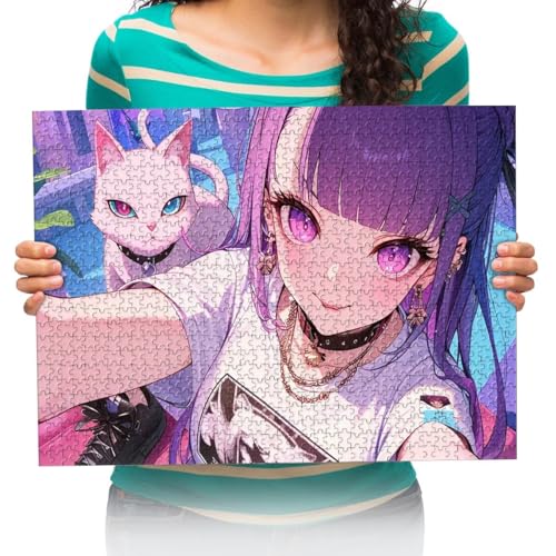 Puzzle Anime-Mädchen und Hauskatze - 500 Teile Puzzle für Erwachsene und Kinder ab 15 Jahren 52x38cm von XHENTAI