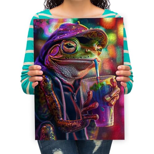 Puzzle Frosch Trinkgetränk Malerei - 4000 Teile Puzzle für Erwachsene und Kinder ab 15 Jahren 141x87cm von XHENTAI