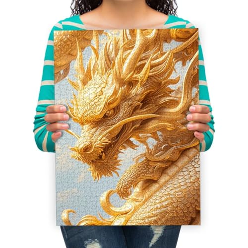 Puzzle Goldener chinesischer Drache - 1500 Teile Puzzle für Erwachsene und Kinder ab 15 Jahren 87x57cm von XHENTAI