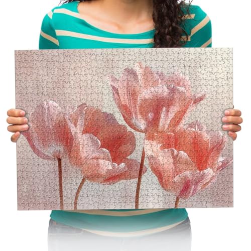 Puzzle Spielzeug Art DIY Dekoration Rosa Tulpenblüten Jigsaw Erwachsene Dekompressionsspiel Puzzle Studenten Kinder Spielzeug Geburtstagsgeschenke 52x38cm von XHENTAI