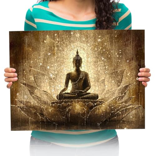 Puzzle für Erwachsene, Puzzles für Kinder Lernspielzeug- Goldene Buddha-Statue Religiöse Malerei -Puzzle Fotopuzzle Kollektion-500 Teile 52x38cm von XHENTAI