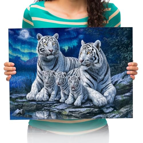 Puzzle für Erwachsene 1000 Teile Weißer Tiger Puzzle Desktop Dekoration Einzigartiger Spaß für Kinde 75x50cm von XHENTAI