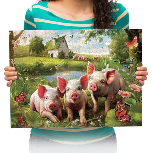 Puzzles 1000 Teile,Malerei auf Schweinefarm Geschicklichkeitsspiel für die ganze Familie, Erwachsenenpuzzle 75x50cm von XHENTAI