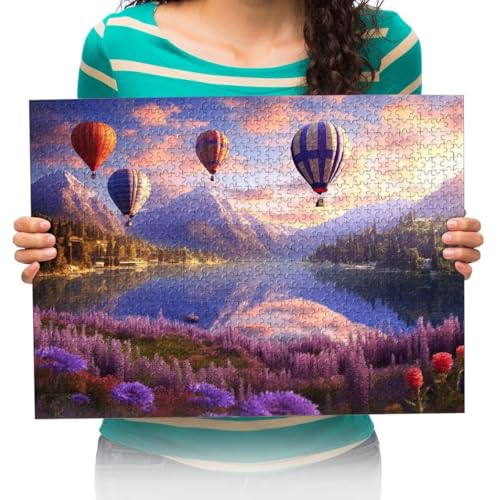 Puzzles 300 Teile Zusammenbau Bild Blick auf den Heißluftballon und den Bergsee Für Erwachsene Kinder Spiele Lernspielzeug 52 * 38cm von XHENTAI