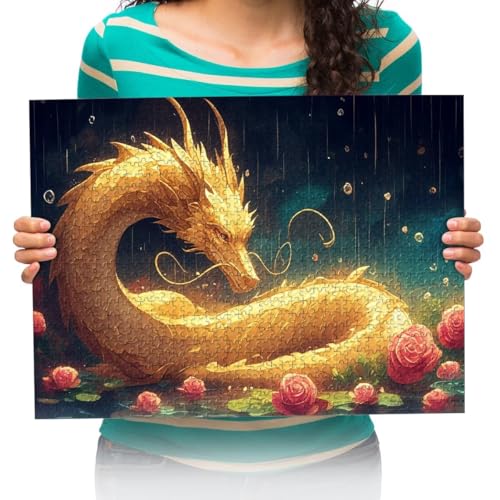 Puzzles 5000 Teile Für Erwachsene Kinder，Goldener Drache Puzzles Erwachsene Kinderspiele Lernspielzeug Holzpuzzle 156x105cm von XHENTAI