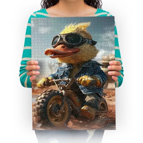 Puzzles Ente auf einem Motorrad Holzpuzzle Für Erwachsene Und Kinder, Pädagogisches Dekompressionsspiel, DIY-Spielzeug, 500/300/1500/Teile-Stile 38 * 52cm von XHENTAI