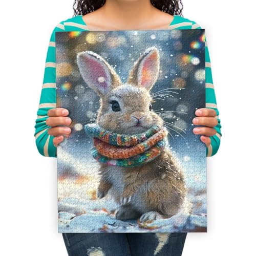 Puzzles Kaninchen im Schnee Holzpuzzle Für Erwachsene Und Kinder, Pädagogisches Dekompressionsspiel, DIY-Spielzeug, 500/500/1500/Teile-Stile 52x38cm von XHENTAI