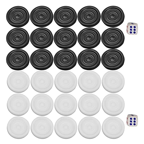 XHTLLO 22 mm Kunststoff-Backgammon-Dame-Chips-Set für Kinder – robuste Schwarze und weiße Stücke mit Würfeln von XHTLLO
