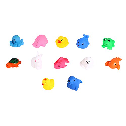 XHTLLO Kinder-Badespielzeug, 12 Stück, quietschende, schwimmende Kinder-Badespielzeuge, niedliche Tierform, Material, mehrere Farben von XHTLLO