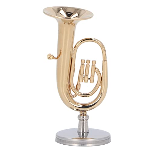 XHTLLO Miniatur Tuba Modell, Messing Gold Musikinstrumentenmodus, Exquisite Verarbeitung Miniature Tuba Modell, Mini Miniature Tuba Musical Instrument Model, Puppenhaus Tuba Modell mit Sockel von XHTLLO