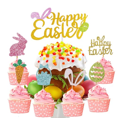 Ostern Tortendeko, 25 Stück Kuchen Deko Ostern, Kuchen Topper Hase, Ostern Kuchen Dekoration, Osterkuchen Deko für Ostern Party Kuchen Dekoration Zubehör von XIABYAYU