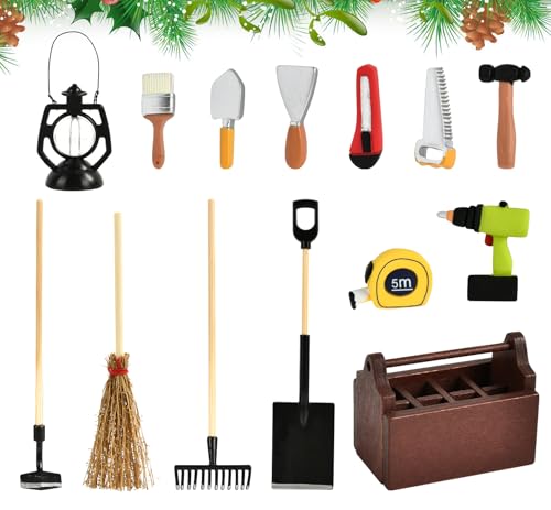 Wichtel Zubehör Miniatur Werkzeugkasten - 14 Stück Garten Zubehör, Mini Puppenhaus Werkzeug für Weihnachten Dekoration Wichtel Zubehör Miniatur Werkzeugkasten - 14 Stück Garten Zubehör, Mini Puppenhaus Werkzeug für Weihnachten Dekoration von XIABYAYU