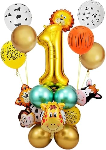 XIABYAYU 24Pcs Dschungel Geburtstag Deko 1 Jahre, Luftballons Waldtiere 1. Geburtstag, Deko 1 Geburtstag Tiere, Luftballon Deko 1 Jahre, Dschungel Tiere Geburtstag Deko 3 Jahre Junge und Mädchen von XIABYAYU