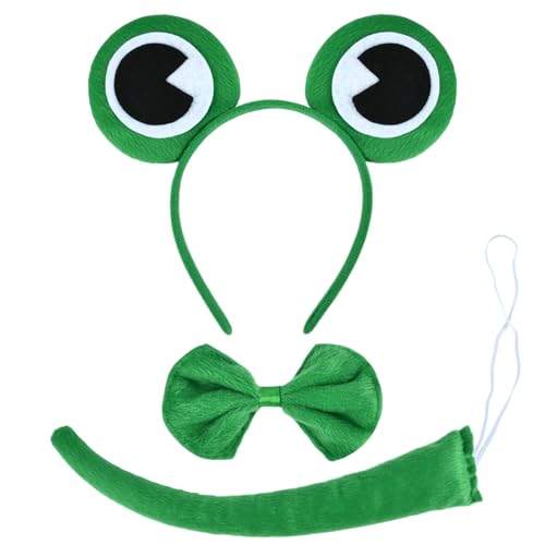 XIABYAYU Frosch Haarreif, Froschaugen Haarreif, Frosch Kostüm Haarreif, Frosch Stirnband Set, Frosch Kostüm Zubehör, Verkleidung Kinder Tiere mit Schwanz, Fliege, für Karneval, Cosplay Party von XIABYAYU