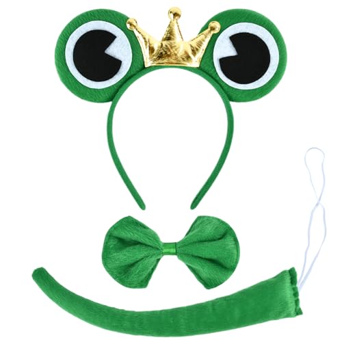 XIABYAYU Frosch Haarreif, Froschaugen Haarreif, Frosch Kostüm Haarreif, Frosch Stirnband Set, Frosch Kostüm Zubehör, Verkleidung Kinder Tiere mit Schwanz, Fliege, für Karneval, Cosplay Party von XIABYAYU