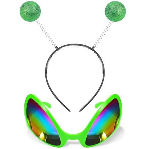 XIABYAYU Glitzer Alien Haarreif, Alien Haarreif Grün, Alien Kopfschmuck, Unisex Haarband, Alien Regenbogenlinse Sonnenbrille, Stirnband für Mottoparty, Outfit Party von XIABYAYU