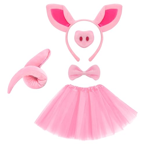 XIABYAYU Schwein Kostüm Set, Schwein Ohren Stirnband, Schwein Kostüm Kinder, Schweinenase Kostüm, Rosa Verkleidung Kinder Tiere mit Schwanz, Fliege, für Karneval, Halloween, Cosplay Party von XIABYAYU